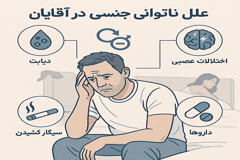 علل ناتوانی جنسی در آقایان:دیابت .اختلالات عصبی .دارو ها سیگار کشیدن
